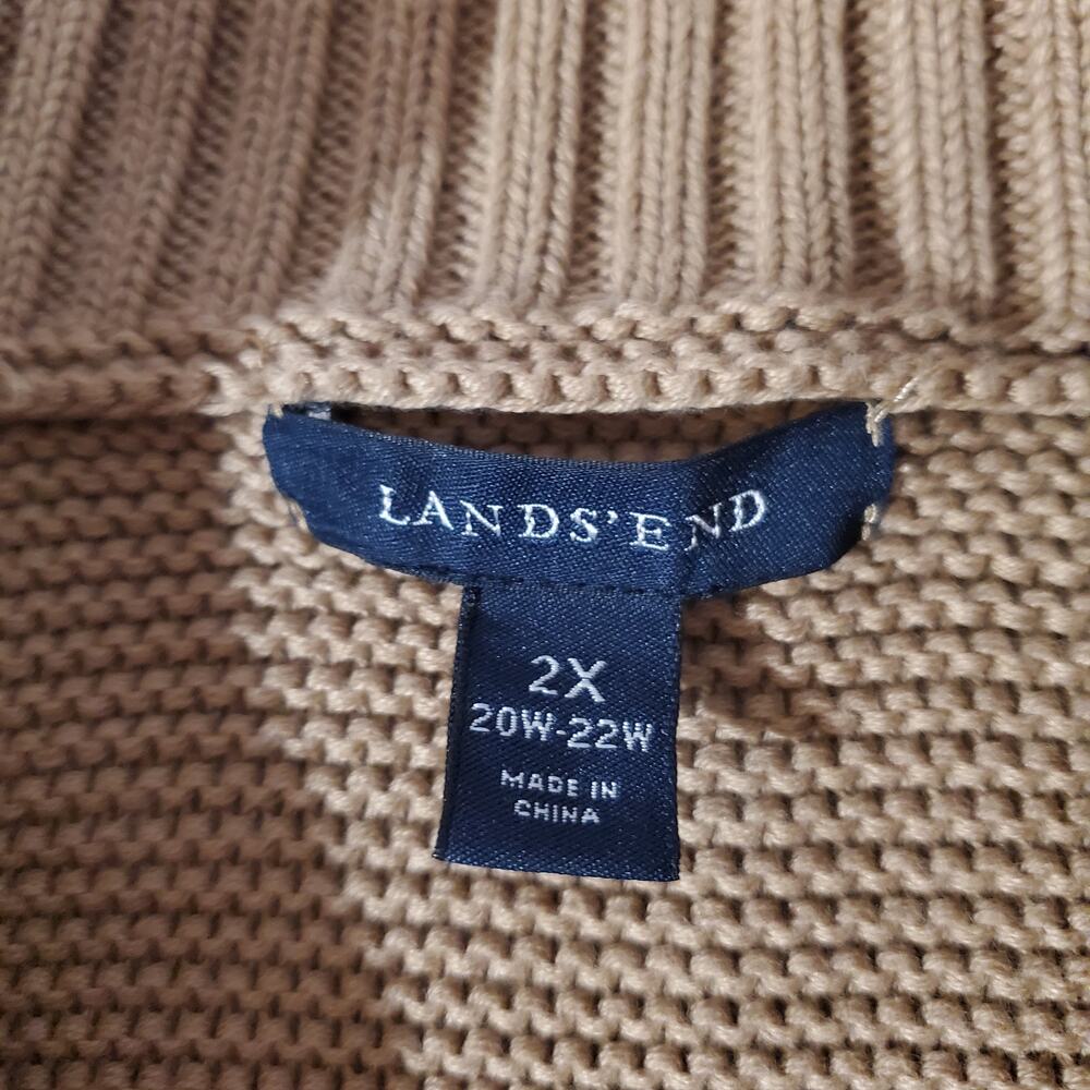 Lands End Womens Thick Knit Button Cardigan Sweater Size 2X Tan Neutral Cotton - Picture 7 of 10